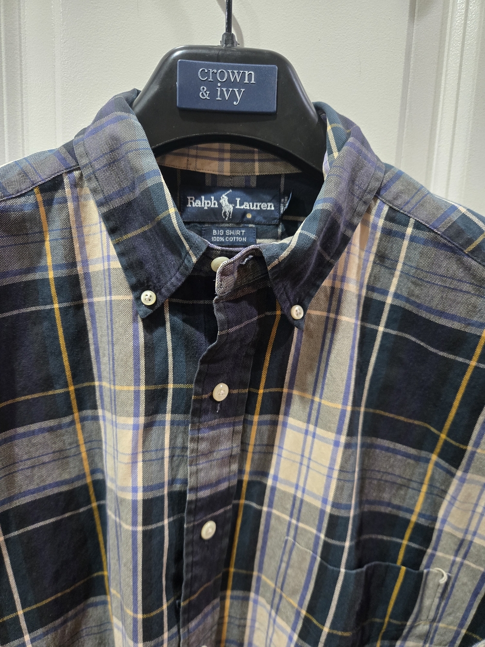 Ralph Lauren Men’s Navy & Beige Plaid Button-Down Shirt